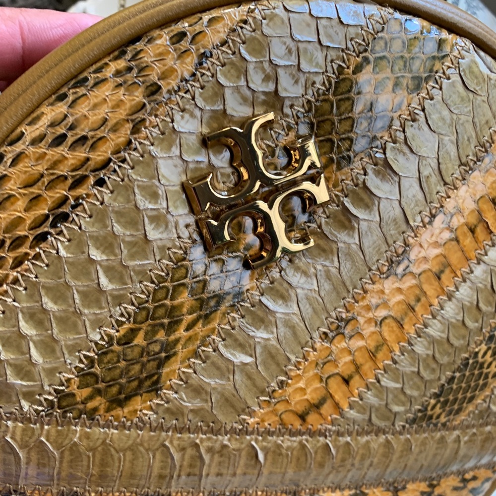 Authentic TORY BURCH SNAKE SKIN Leather top zip Crosby - Picture 13 of 16